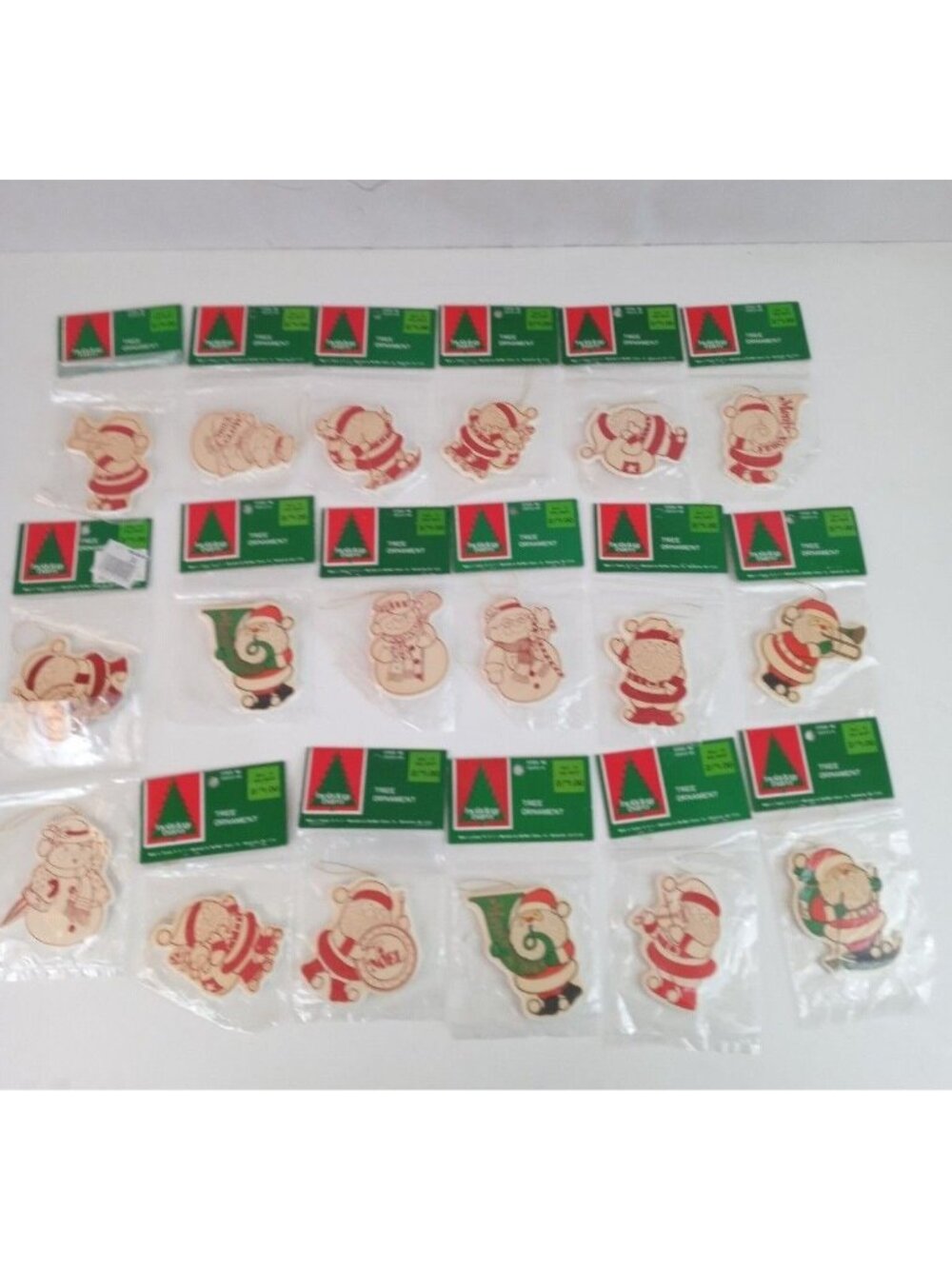 Vintage Lot Of 18 Holiday Trim Foam Tree Ornament Santa Snowman 2 7/8"